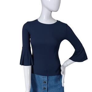 Hashttag intrend Blue Top Size Small Ribbed 3/4 Bell Sleeves Made in USA
